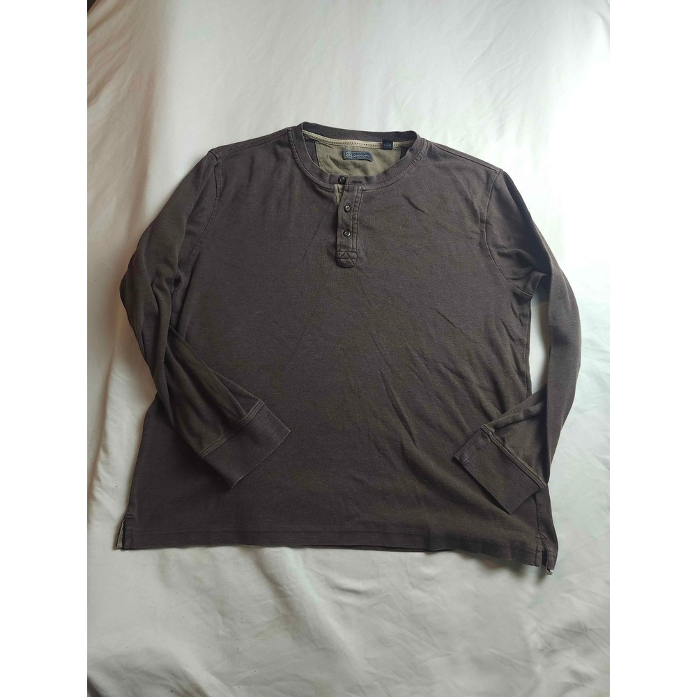Arrow Mens Long Sleeve Henley‎ Shirt Dark Brown Cotton Blend Size Large